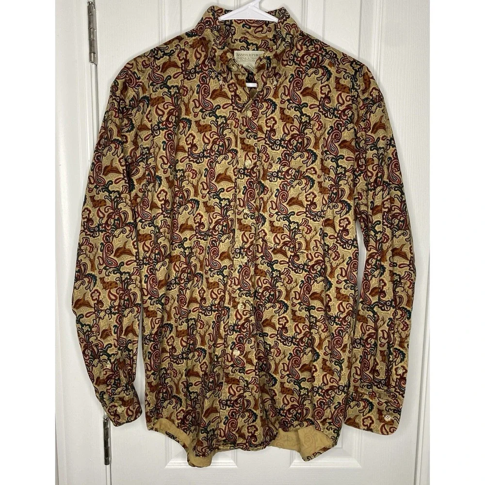 Banana Republic‎ Men's Safari Vintage Animal Paisley Print Button Shirt Size S